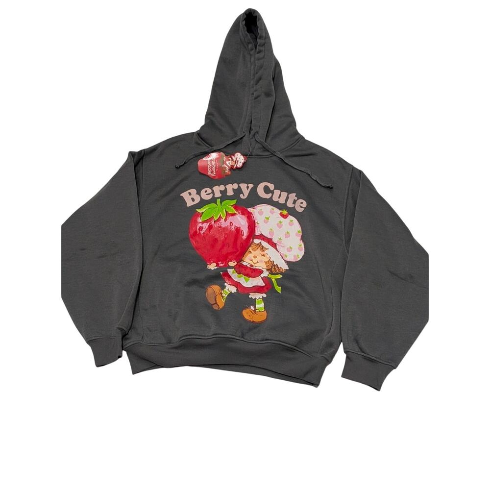 Strawberry Shortcake x WildBrain Hoodie Women's Medium Charcoal Berry Cute NWT